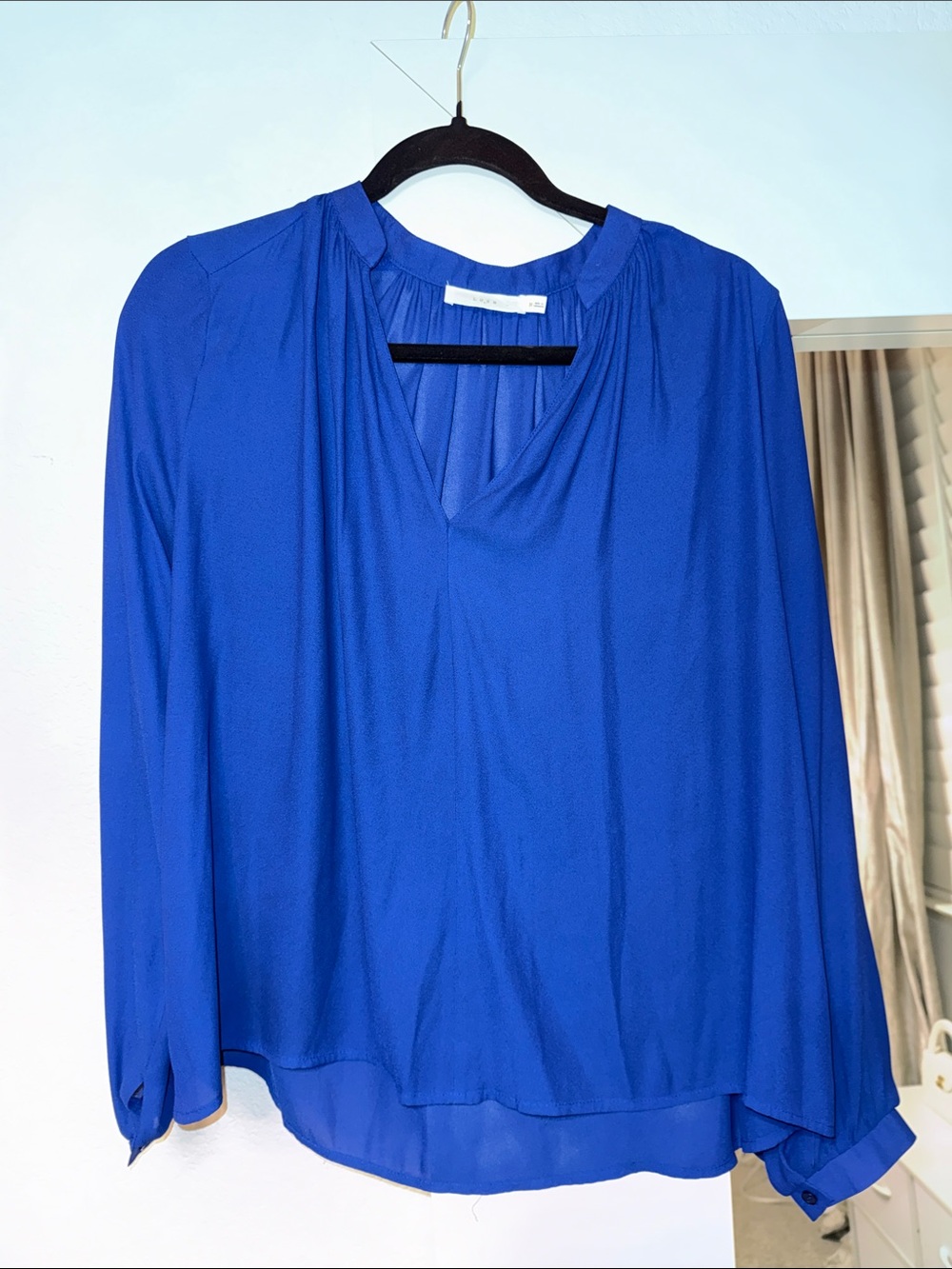 Lush Cobalt Blue Long-Sleeve V-Neck Blouse